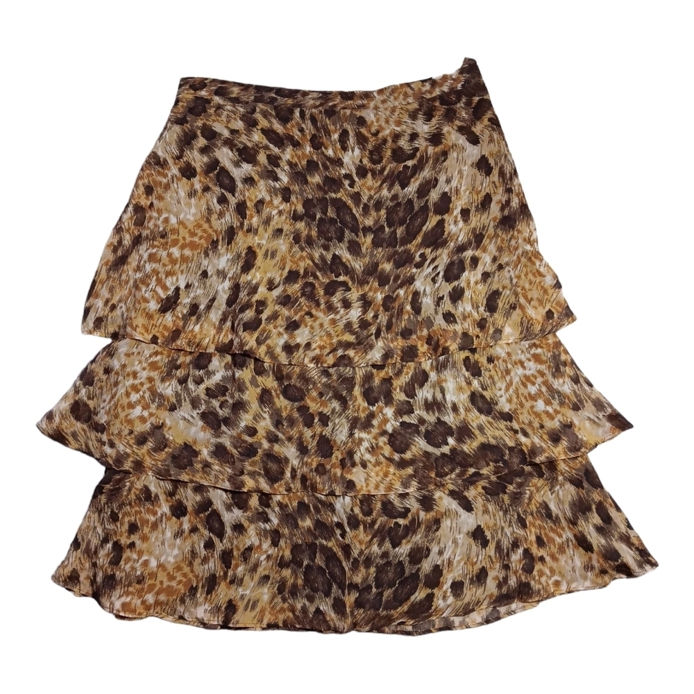 Women's Skirt Size 12 100% Silk Tiered Animal Print Cheetah Vintage